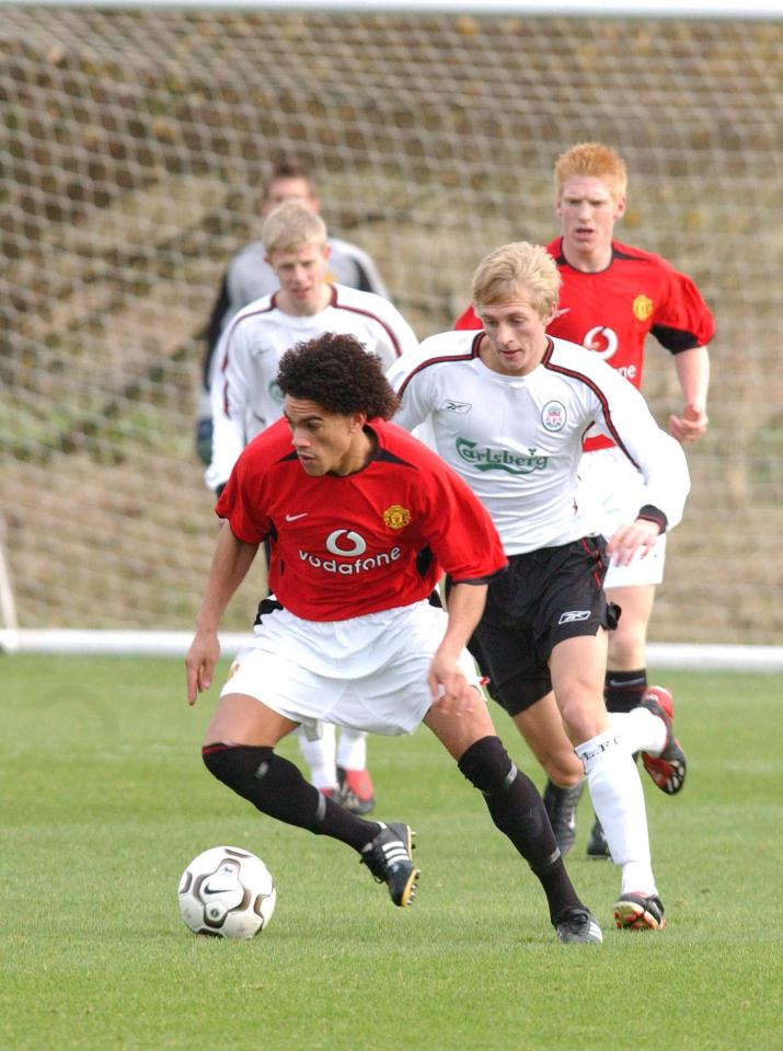  Ramon Calliste in action in a reserve game against Liverpool at Man United's Carrington Training Ground