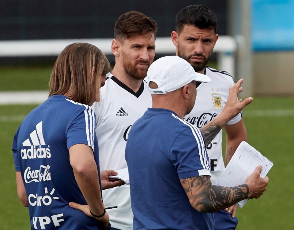 Jorge Sampaoli trained with Lionel Messi and Sergio Aguero in his front three