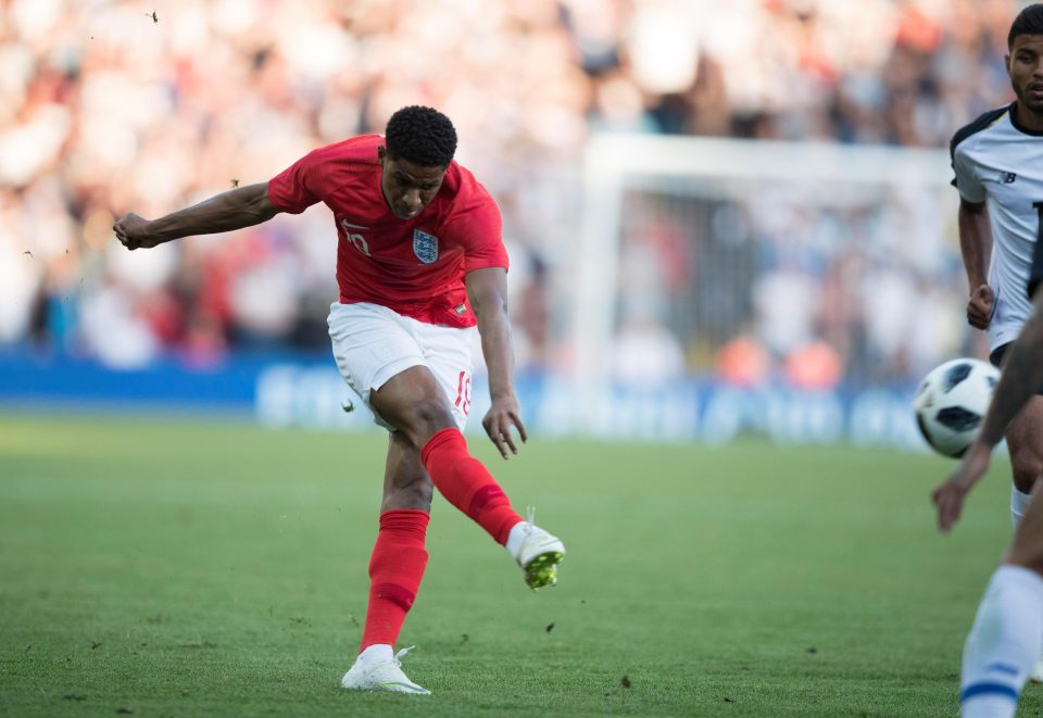  Marcus Rashford lets fly as he opens the scoring for England with a brilliant early goal