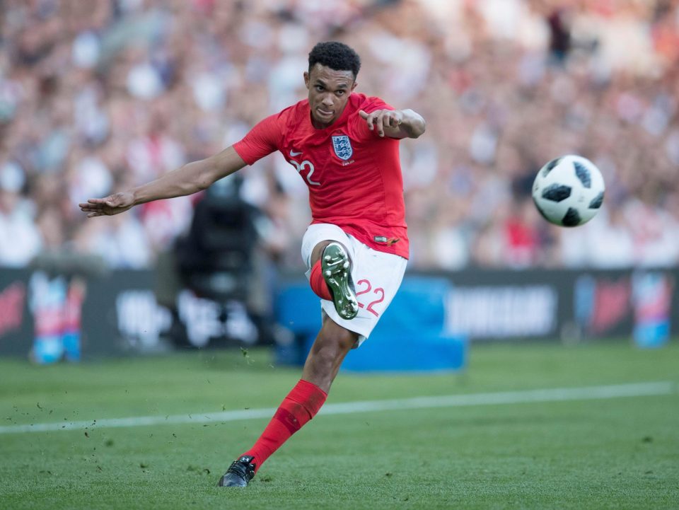  Trent Alexander-Arnold whips in a cross as he impressed on his senior debut for England