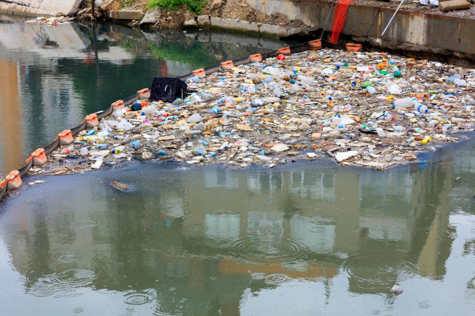  Plastic waste washes up on on a shore in Istanbul in Turkey