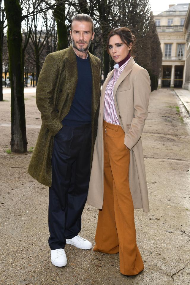  Victoria also sported flare trousers at the Louis Vuitton show in January with David Beckham