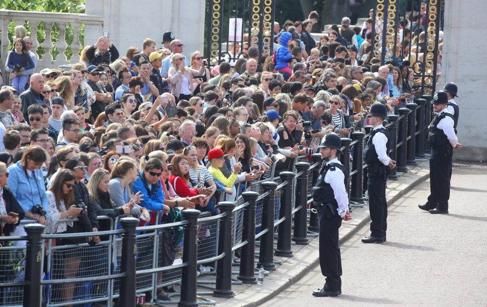  Crowds line the Mall by Buckingham Palace during Trooping The Colour on the Mall