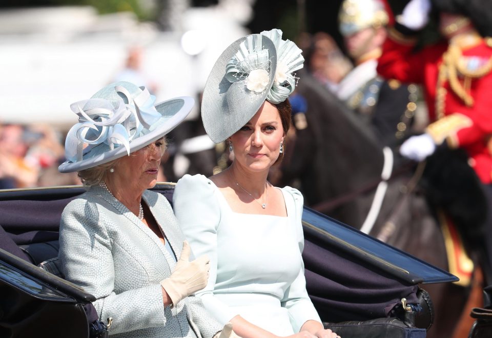  Camilla, Duchess Of Cornwall and Catherine, Duchess of Cambridge during Trooping The Colour on the Mall