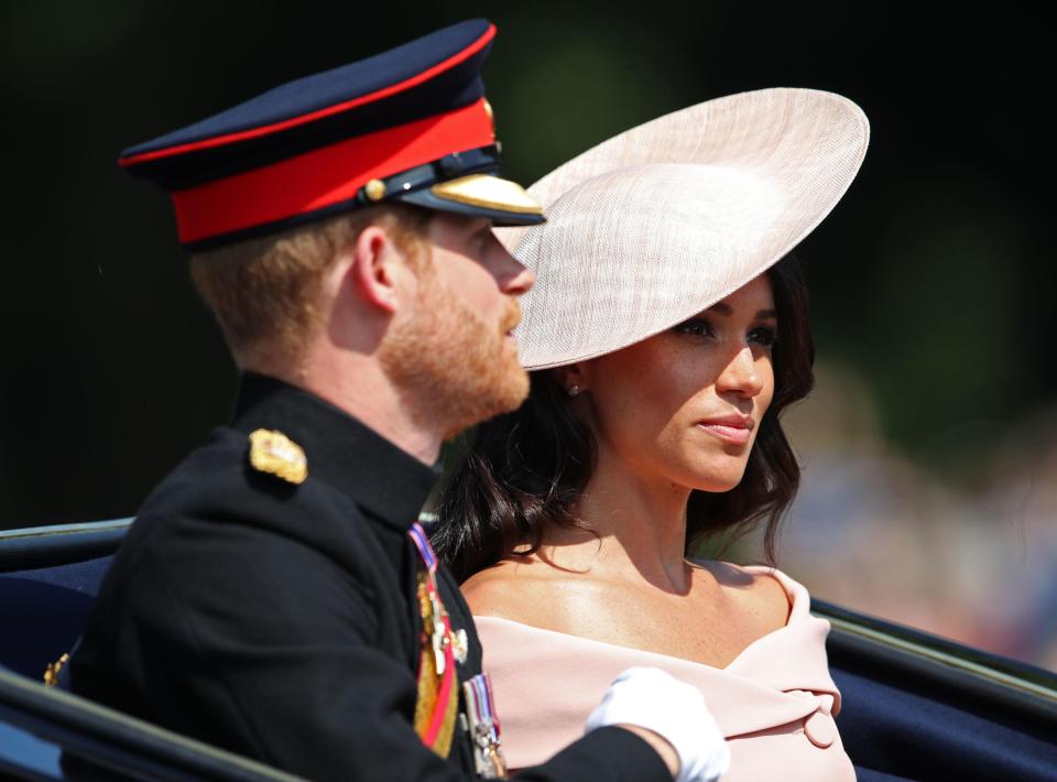  Meghan arrives at a the Trooping of the Colour with her husband Prince Harry