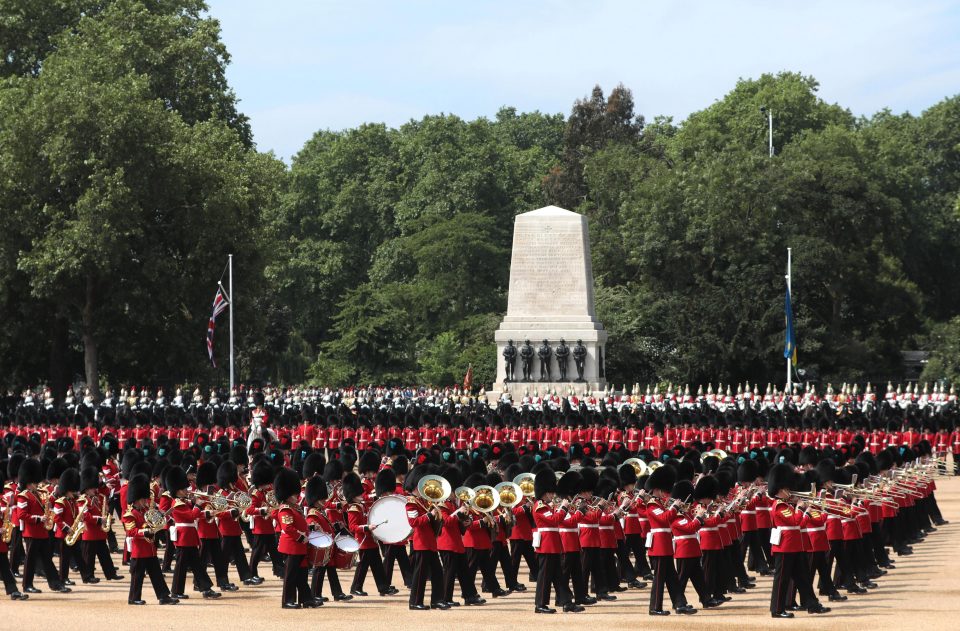  Members of the queen's personal troops, the Household Division during Trooping The Colour ceremony