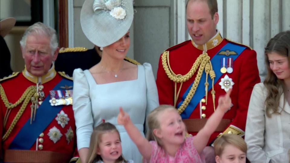  Savannah Phillips cheers as the planes fly over Buckingham Palace this afternoon