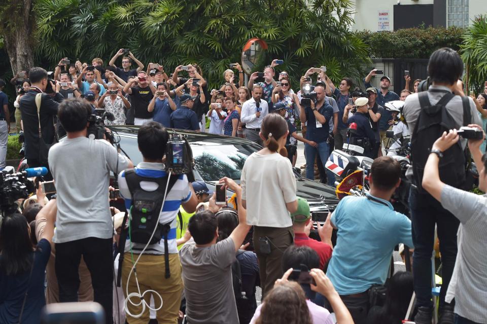  Kim Jong-un is given an A-list welcome by locals and press as he arrived at his hotel