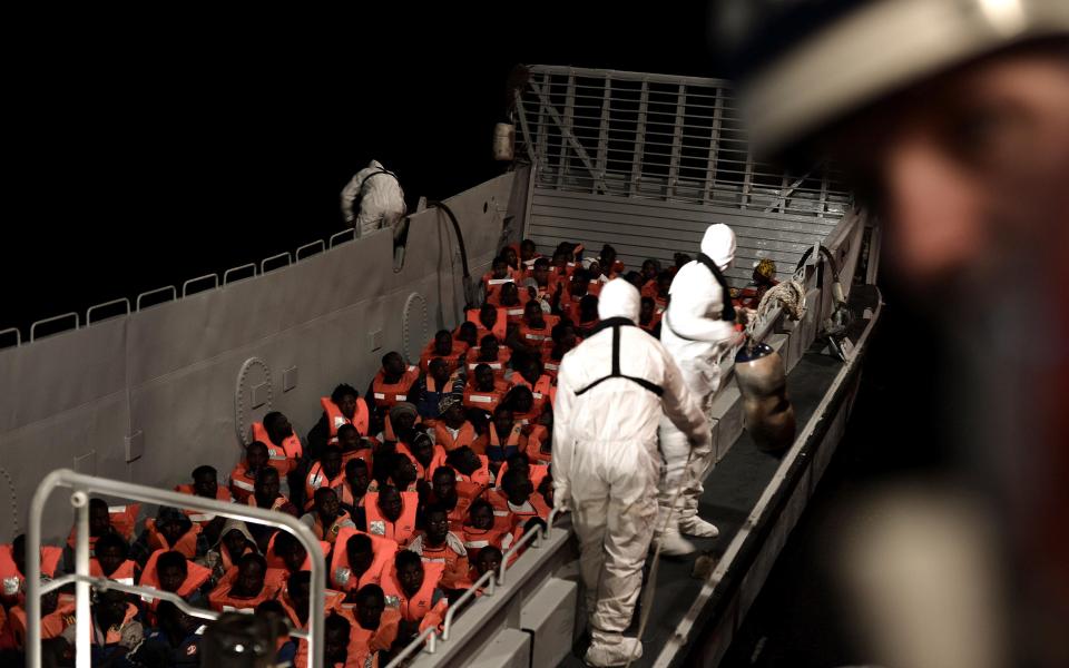  Rescuers on board the Aquarius save migrants in the Mediterranean yesterday