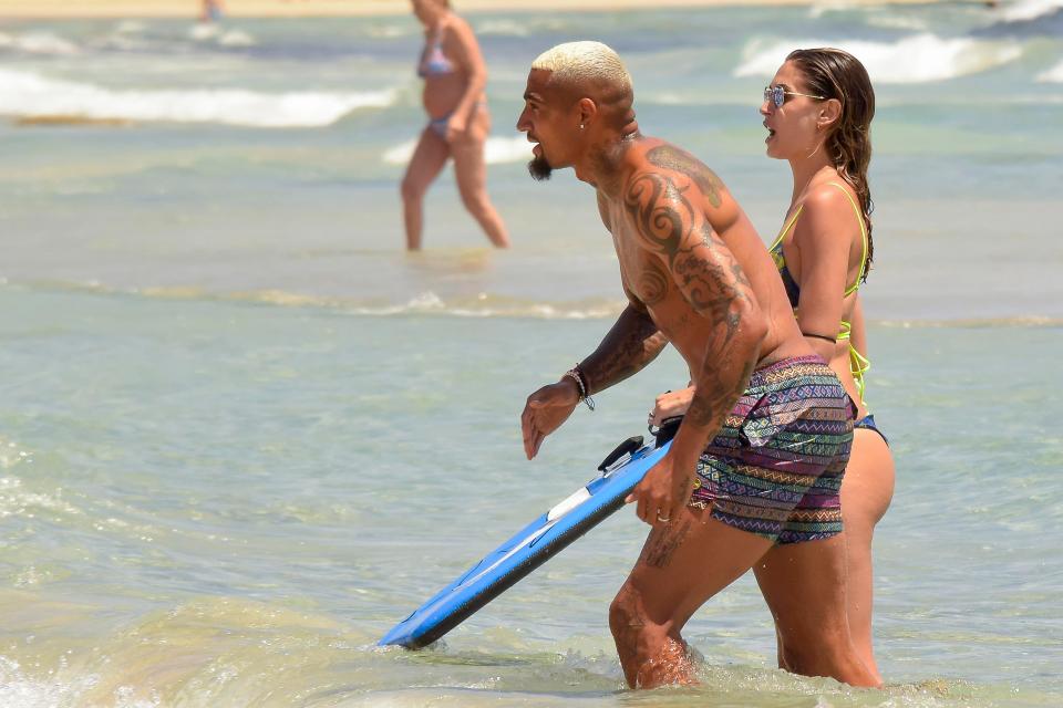  Boateng and his better half had a go at bodyboarding