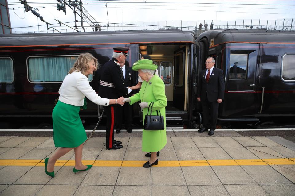  The Queen was greeted after arriving by Royal Train, having travelled overnight for the visit