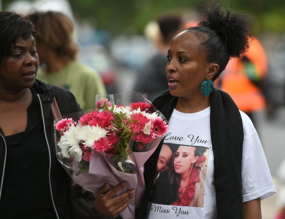  A mourner, who lost her sister in the fire, arrives for the Grenfell Tower fire Memorial Service at St Helen’s Church, North Kensington