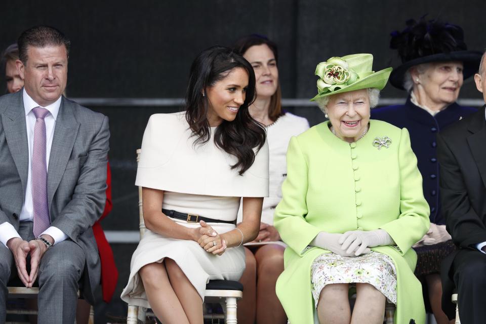  Meghan Markle and the Queen appeared to be getting along extremely well, sharing a joke as they sat side by side