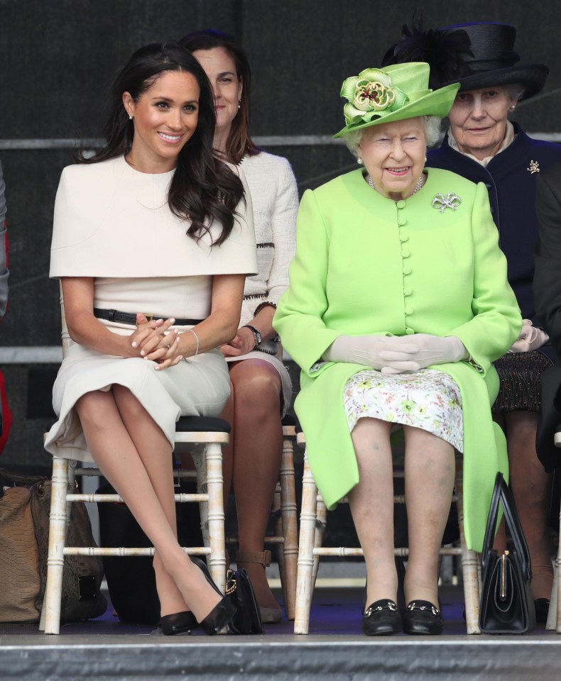 Queen Elizabeth II and the Duchess of Sussex at the opening of the new Mersey Gateway Bridge