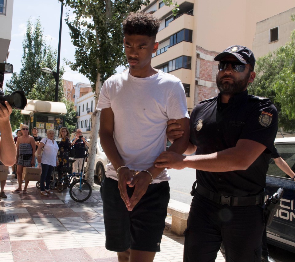 Charlton professional footballer Recco Hackett -Fairchild arrives at the court in Ibiza. Allegedly, three men were involved in the assault