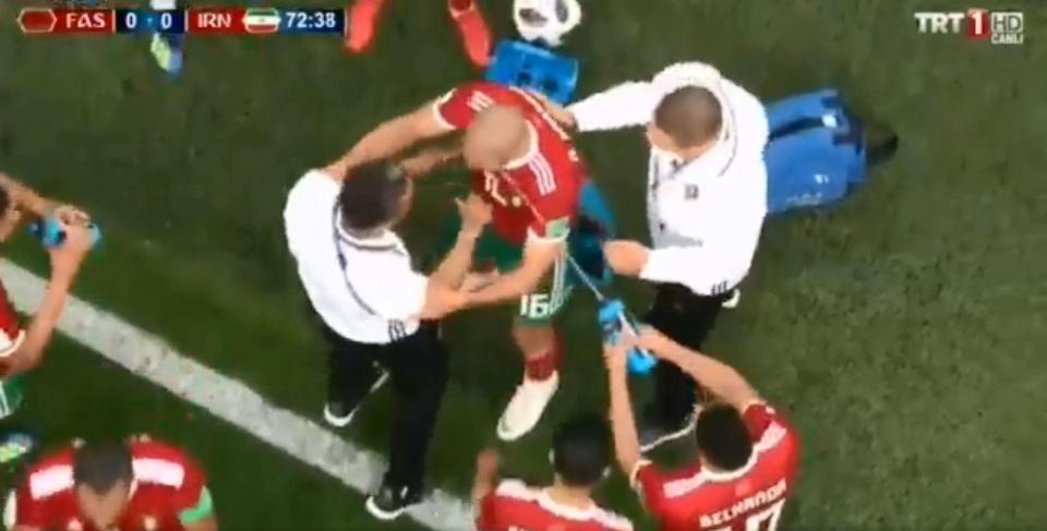  Water is not the tonic for a suspected concussion but Nordin Amrabat got sprayed in the face anyway