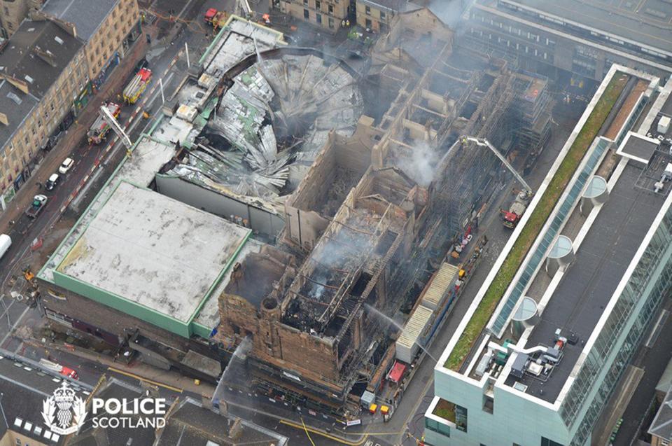  The extent of the damage is visible from the sky after the fire ravaged the building