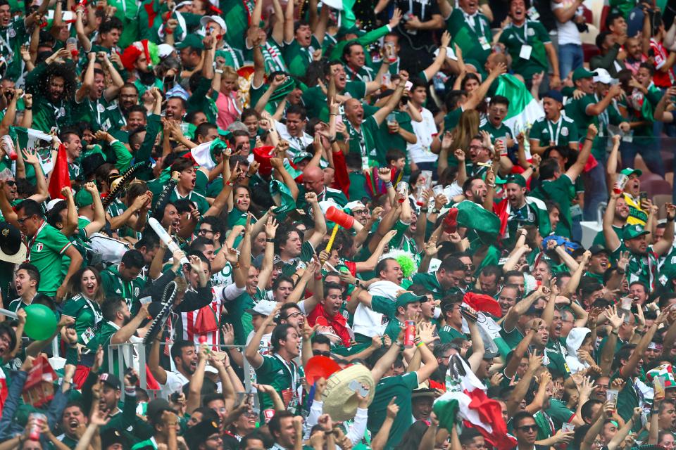  Mexico fans go mad in the stands as they celebrate a surprise win