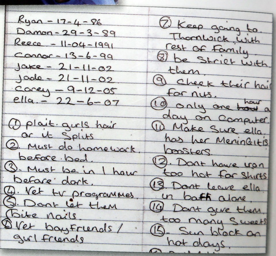 Angie’s 15-point list written to help Ian raise the kids after her death