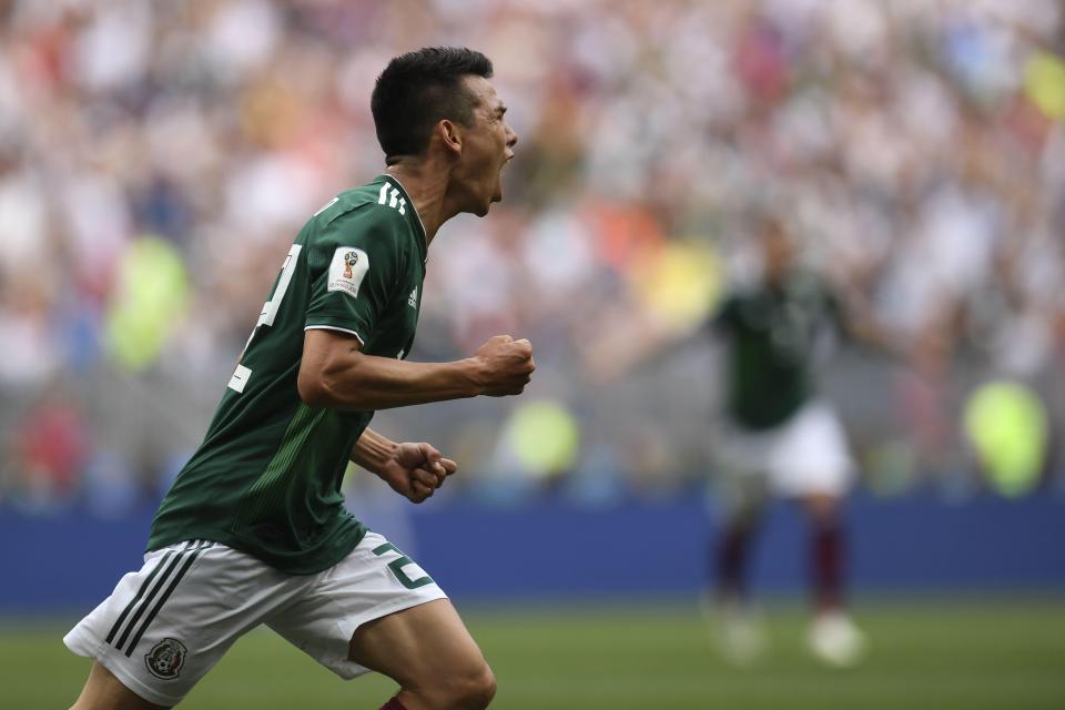  Hirving Lozano wheels away in celebration after putting Mexico ahead