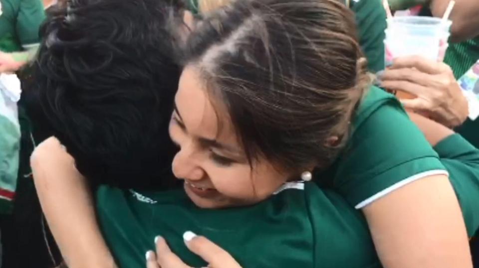  The passionate pair swapped a Mexican wave for a huge hug as they got engaged