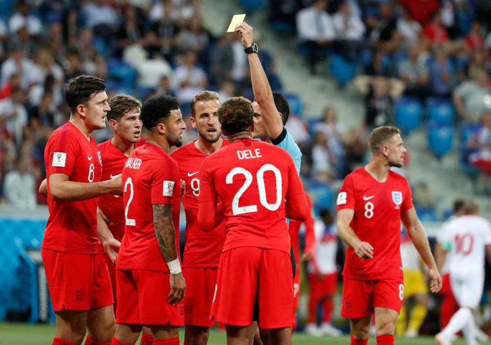  Kyle Walker picked up England's first booking of the World Cup, awarded for conceding a penalty against Tunisia