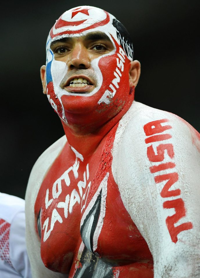  Tunisia fans were in fine spirit after their first-half equaliser