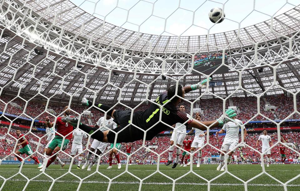  Morocco were denied an equalising goal by the sharp work of Patricio in the Portugal goal