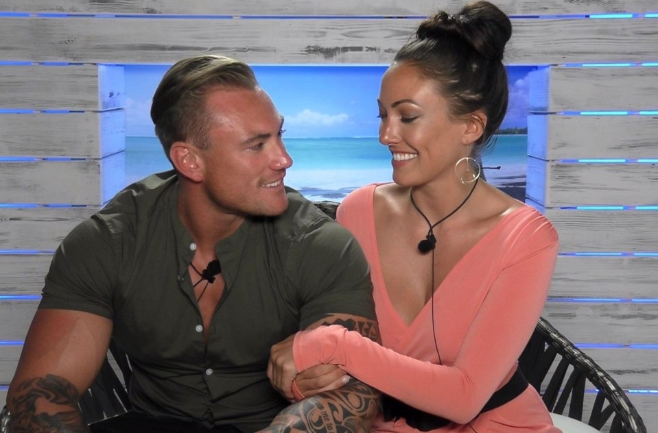 Tom Powell, left, with Sophie Gradon, right on Love Island 2016