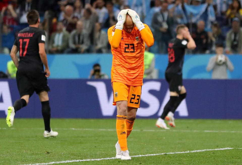  Willy Caballero was distraught after gifting Croatia a goal against Argentina