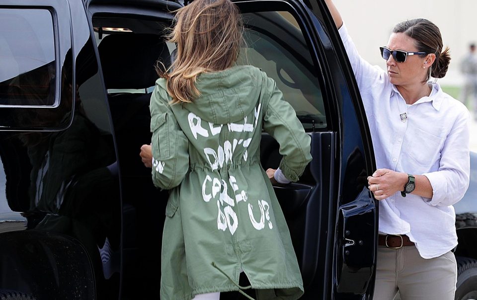  Melania trump displayed a message reading "I REALLY DON'T CARE DO U?" during a recent trip to a migrant child detention centre in Texas