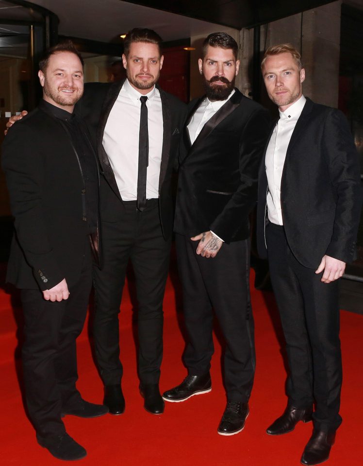  L-R Mikey Graham with Keith Duffy, Shane Lynch and Ronan Keating in Boyzone