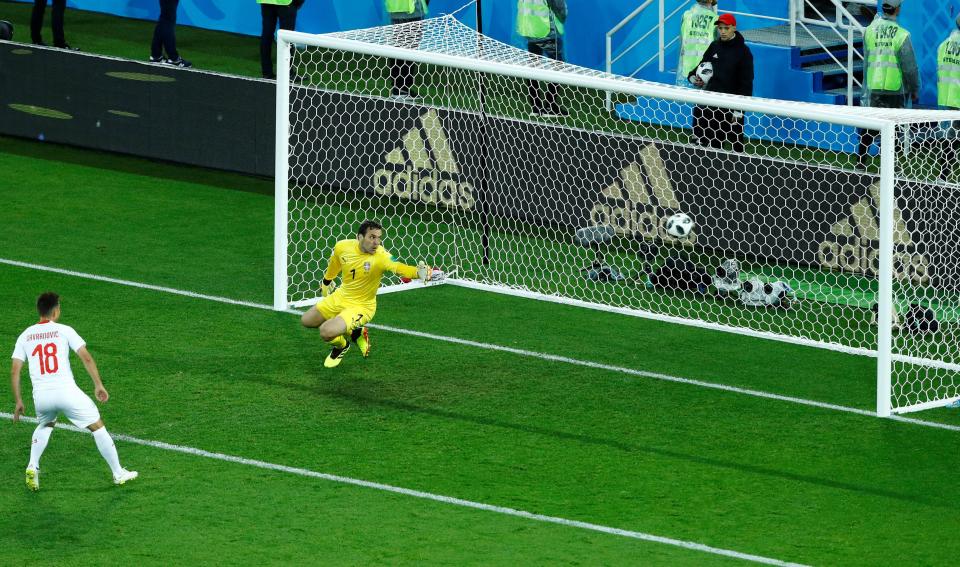  Xhaka's drive flew past Swiss keeper Yann Sommer and into the net