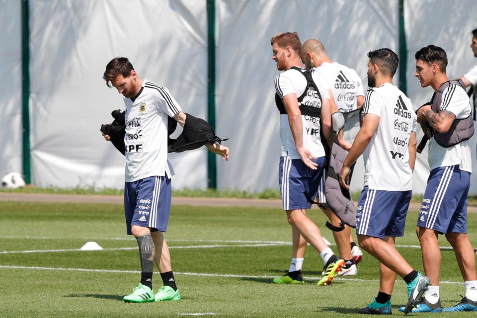  Argentina players in training ahead of their clash against Nigeria on Tuesday