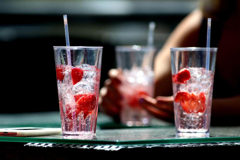  Drinks are lined up for thirsty punters at the final day of Ascot