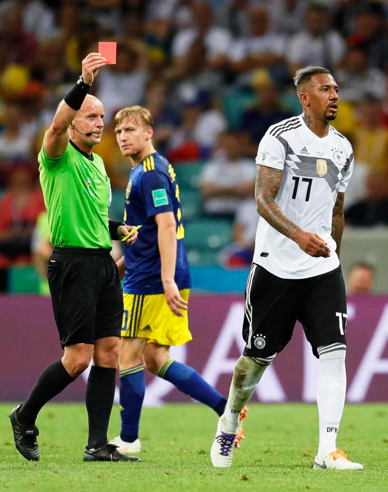  Jerome Boateng was given his marching orders for a second yellow card