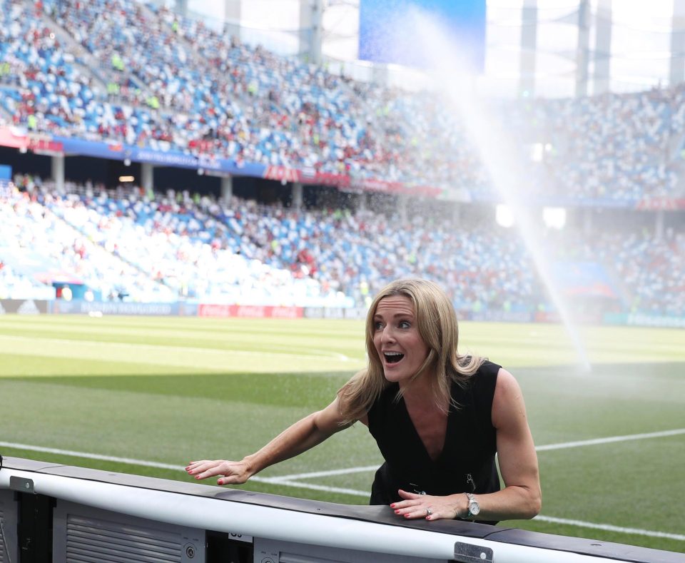  Logan, 45, was left shocked by the sprinklers prior to England's Group G clash against Panama