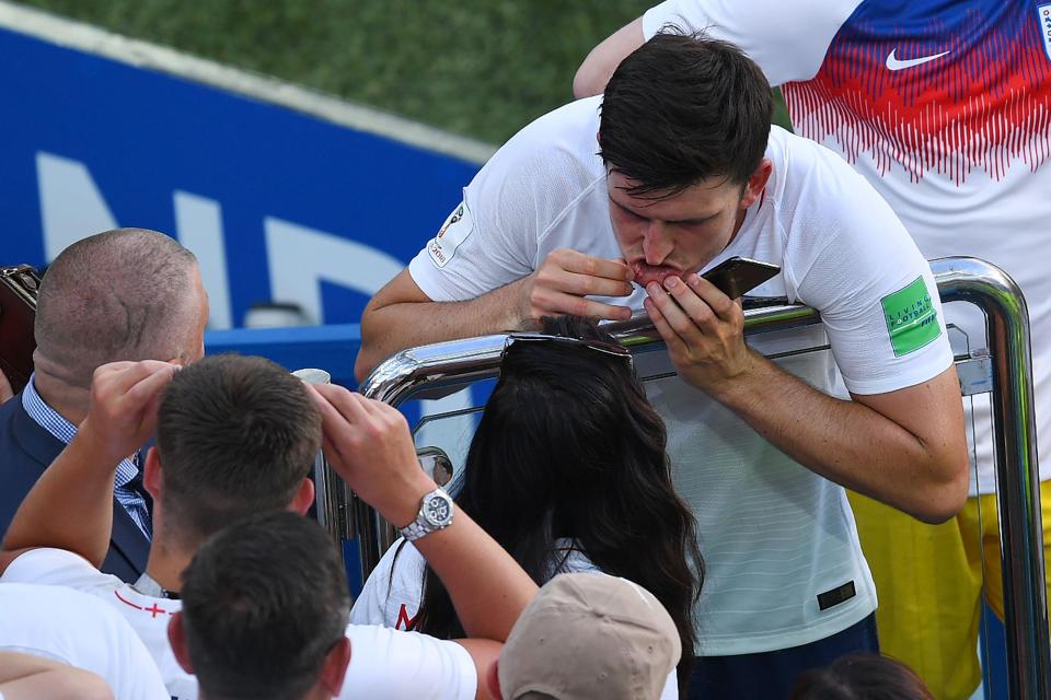  Harry Maguire then shows off some of his war wounds after he was elbowed in the mouth early on against Panama