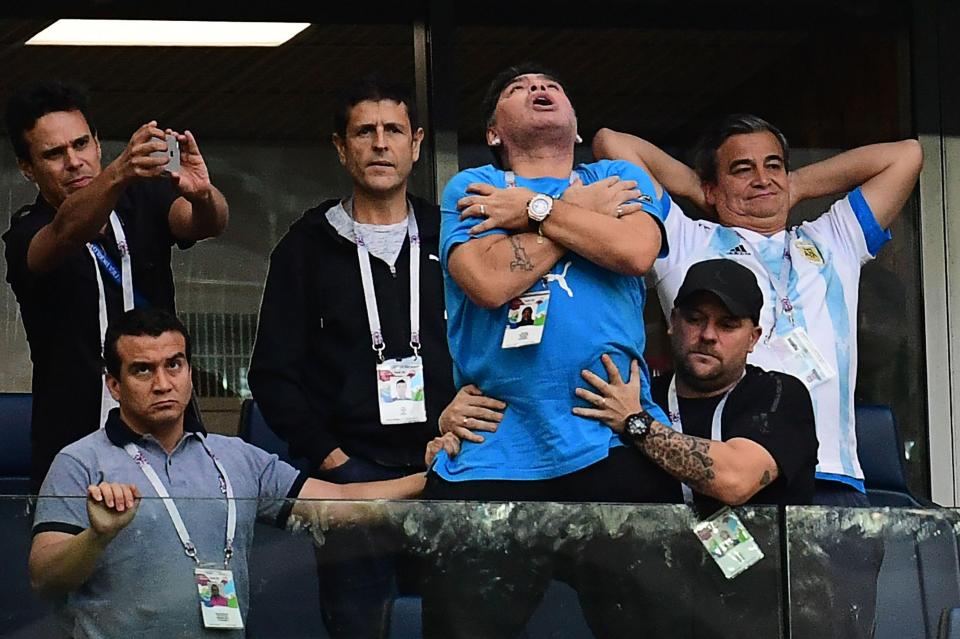  Maradona made a bizarre Dracula-style goal celebration after Lionel Messi had opened the scoring