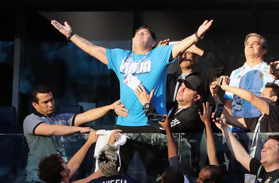 Diego Maradona supporting Argentina at the World Cup in Russia