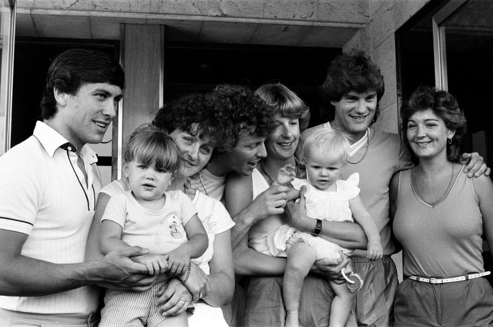  Family time ... from left, Kenny Sansom with his wife Elaine Sansom and their daughter, Graham Rix with wife Gill and daughter Jenny, and Glenn Hoddle with wife Anne Stirling at the team hotel in Bilbao