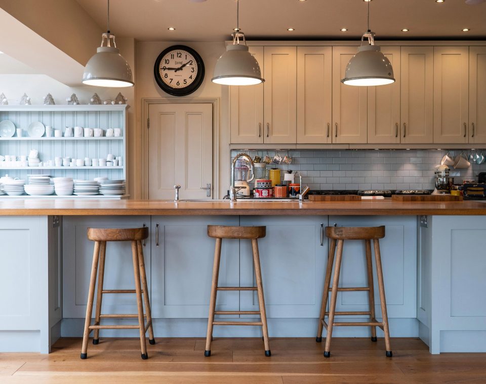  The beautiful property has been extended by the Bextors to create a fabulous 30ft long kitchen/dining/family room with bespoke painted units, granite worktops and a three-oven Aga