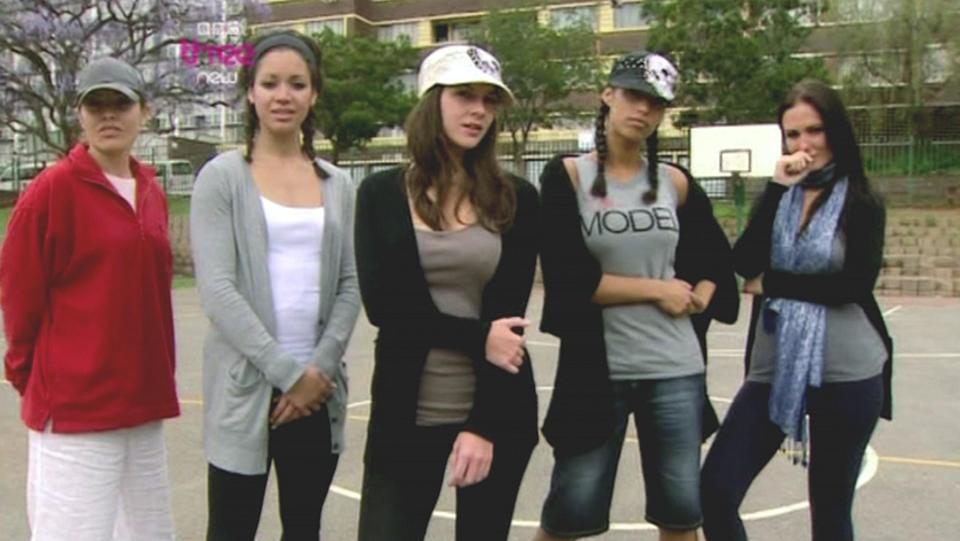  Girls on film ... from left, Elen Rivas (Frank Lampard’s ex), Ellie Darby (partner of Matthew Upson), Imogen Thomas (Jermain Defoe’s ex), Chantelle Tagoe (wife of Emile Heskey) and Amii Grove (Jermaine Pennant’s ex) in BBC documentary