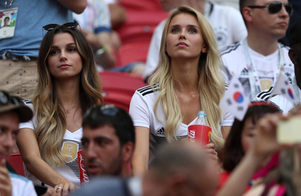  Matthias Ginter's brunette wife Christina Ginter and Marco Reuss blonde girlfriend Scarlett Gartmann watch on