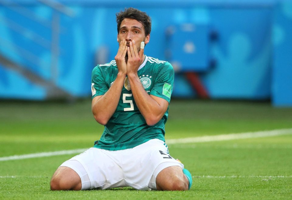  Bayern Munich centre-back Mats Hummels reacts after Germany were knocked out of the World Cup