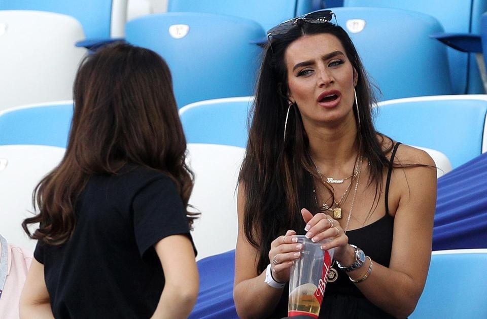 Kyle Walker's girlfriend Annie Kilner has a chat as the WAGs settle down for the big game