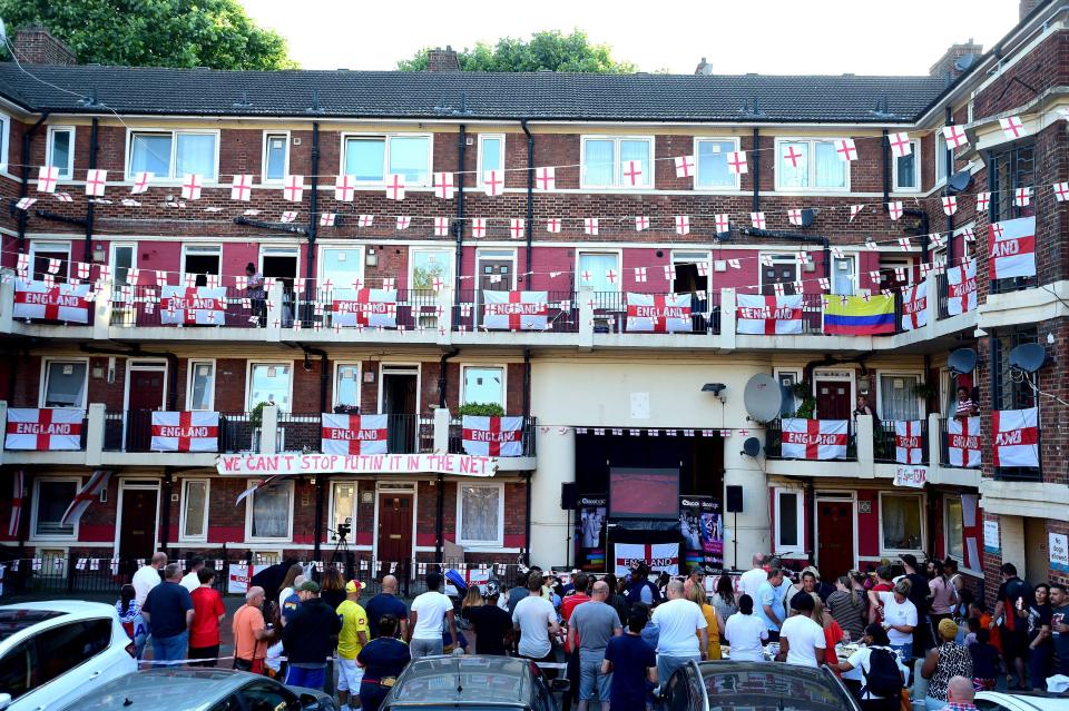 The most English-supporting estate in London showed fans watching a big-screen telly with the game on in the sunshine