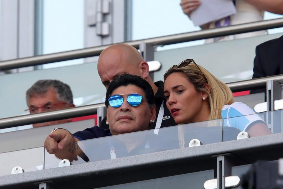  Maradona was joined at the match by 27-year-old girlfriend Rocio Oliva