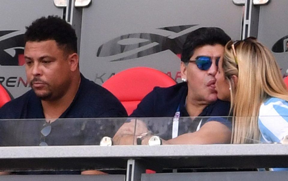  The pair shared a cringeworthy tongue-heavy kiss with Brazilian legend Ronaldo sat just yards away