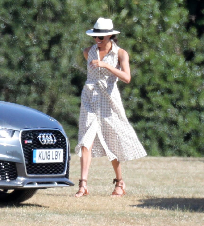  Meghan looked relaxed at the Audi Polo Cup in Berkshire today in a dress by designer Shoshanna